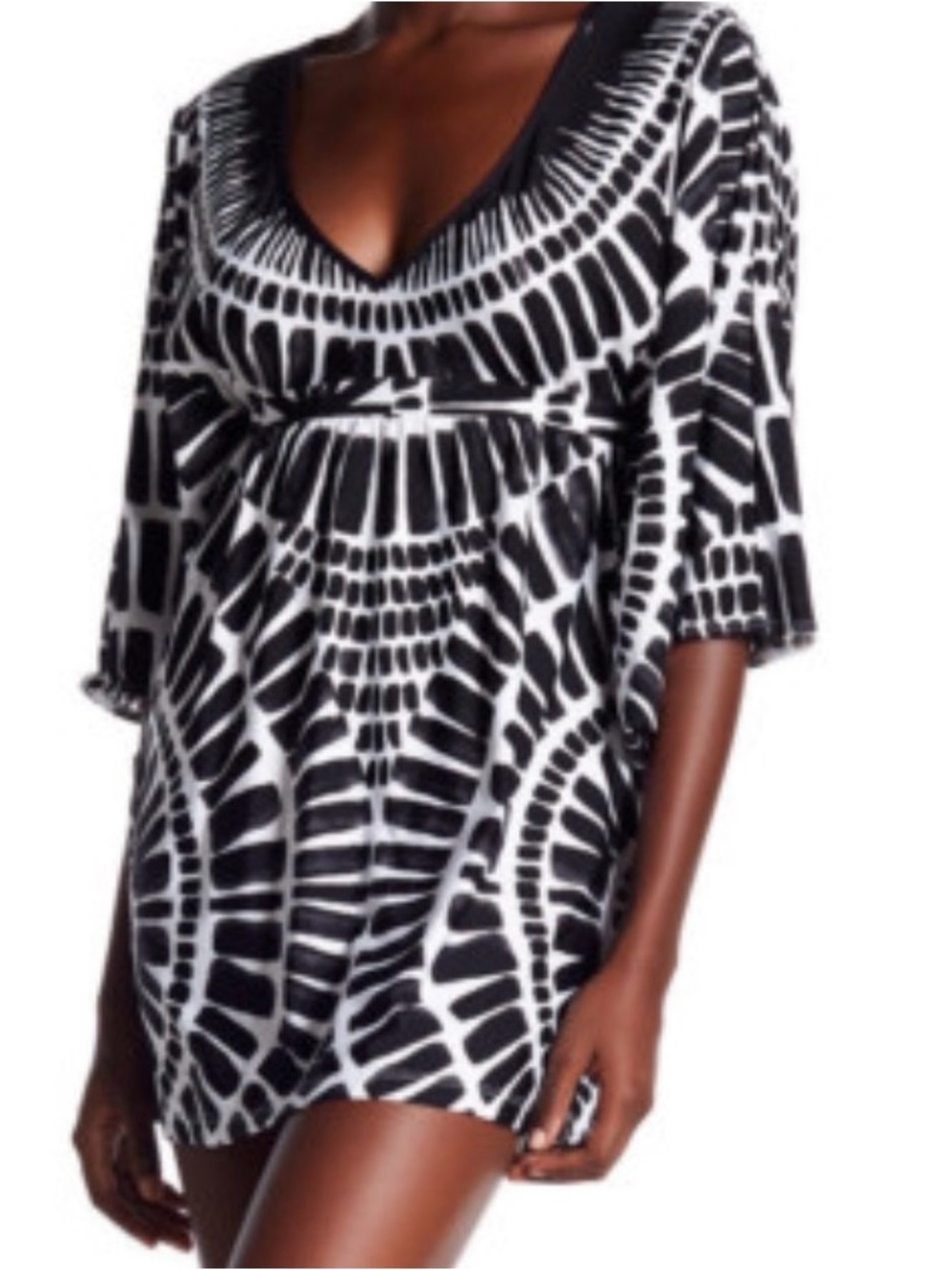 Trina Turk Black & White Tribal Print V-Neck Cover up